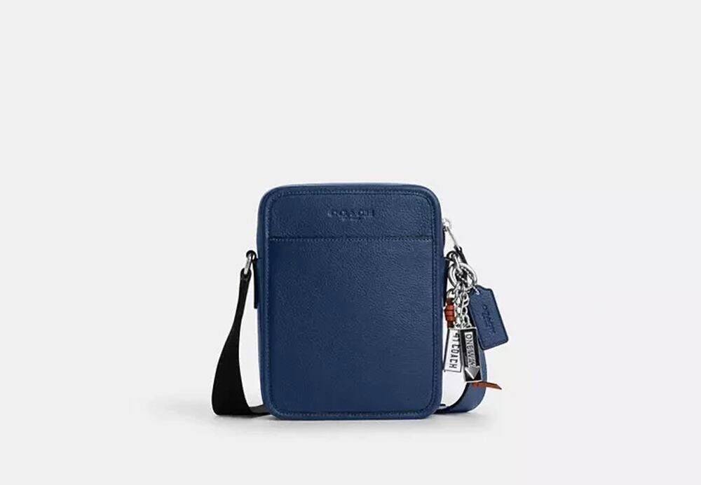 NWTB5-012 COACH Sullivan Crossbody W/ Charms Leather Deep Blue Silver CEB93